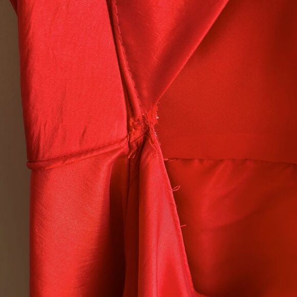 Prom Sherri Hill Red Satin-Finish Dress with Train and High Leg Slit 12 - Picture 6 of 10